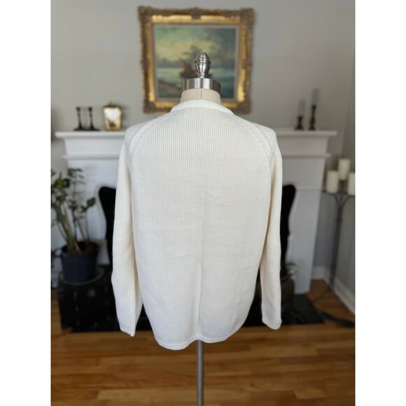 Vintage 70s off-white cable knit cardigan with silver buttons, size M - Picture 5 of 6